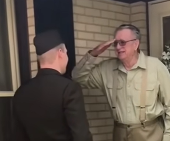 Soldier Makes 5-Hr Drive To Get Salute From Grandfather Who Couldn’t Attend Ceremony.