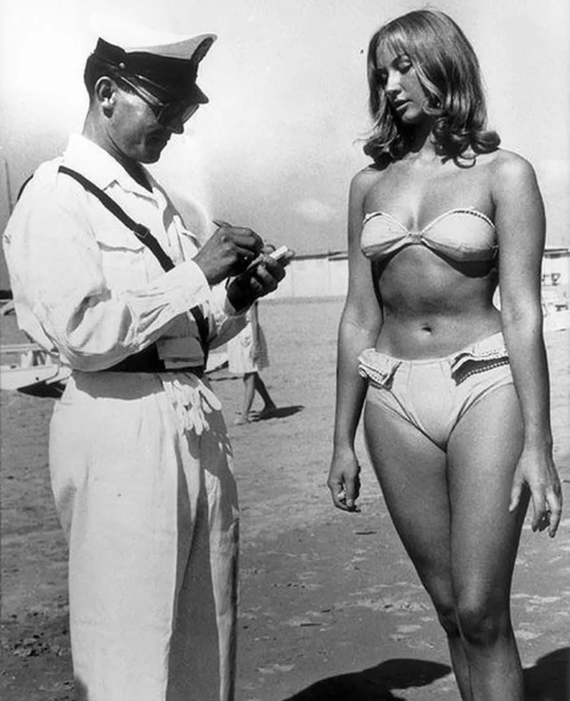 Images of people receiving tickets at Rockaway Beach in New York in 1946 for “indecent exposure”