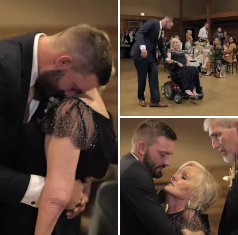 Loving Son Assists Sick Mother To Ballroom Floor And Lifts Her Up For Dance Not To Be Forgotten