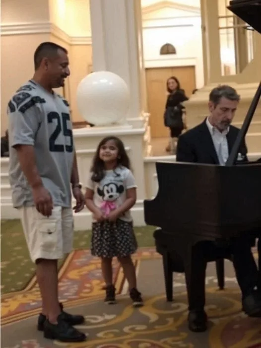 The daughter asked the pianist to play, and the father started to sing.