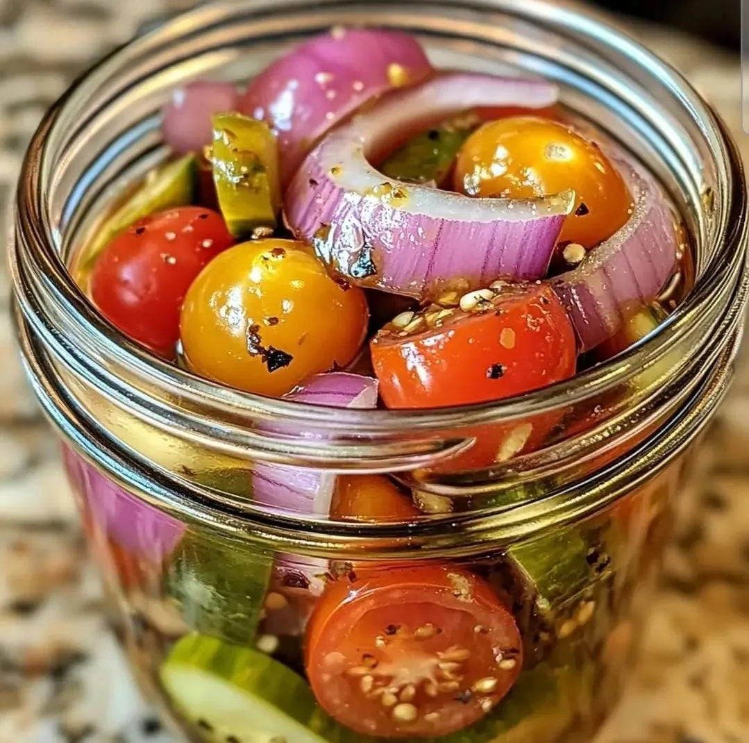 Pickled Cherry Tomatoes, Red Onions, and Cucumbers